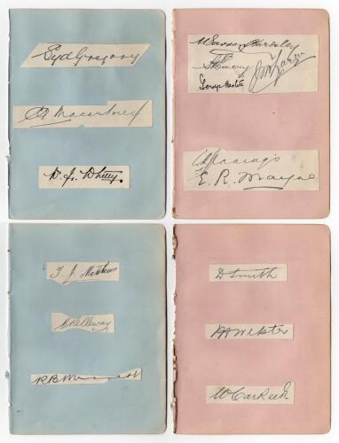 Australia tour to England 1912. Triangular Test Tournament. Fifteen nice signatures in ink of each of the members of the Australian touring party. All signatures are signed to pieces, the majority individually, and laid down to four album pages. Signature