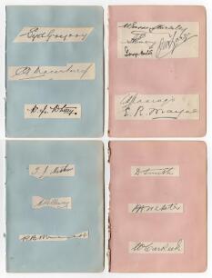 Australia tour to England 1912. Triangular Test Tournament. Fifteen nice signatures in ink of each of the members of the Australian touring party. All signatures are signed to pieces, the majority individually, and laid down to four album pages. Signature