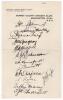 The Ashes. England v Australia 1926. Page on Surrey C.C.C. official letterhead beautifully signed in black ink by thirteen members of the Australian team for the 5th Test at Kennington Oval 14th- 18th August 1926 (timeless Test). Signatures of those who p