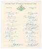Australian tour of Pakistan and India 1959/60. Official autograph sheet fully signed in ink by all eighteen members of the touring party including Benaud (Captain), Harvey, Davidson, Grout, Lindwall, McDonald, O&rsquo;Neill, Burge, Mackay etc. Includes the sign