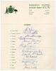 Australia tour to India 1969/70. Official autograph sheet fully signed in ink by all fifteen members of the touring party. Signatures are Lawry (Captain), Chappell, Connolly, Freeman, Gleeson, Irvine, Jordon, McKenzie, Mallett, Mayne, Redpath, Sheahan, St