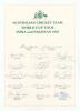 Australian tour of India and Pakistan for the World Cup 1987. Official autograph sheet fully signed in ink by all seventeen members of the touring party including Border, Marsh, Reid, S.Waugh, May, Taylor, McDermott, Moody, Boon etc. Odd faults, good con