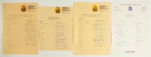 Australia. Western Australia and Queensland autograph sheets 1980-1986. Four official autograph sheets for Sheffield Shield matches, with printed titles and players&rsquo; names, all fully signed by the twelve listed players on each sheet. Includes three on Wes