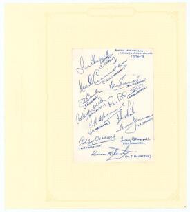 South Australia Cricket Association 1970/71 & 1973/74. Plain page signed in biro by twelve South Australia players with names annotated below each signature. Also a typed autograph sheet of the 1973/74 team fully signed by twelve. Signatures are I. Chappe