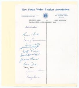 New South Wales 1965/66. Official autograph sheet on New South Wales Cricket Association letterhead for the match v South Australia at Sydney 18th- 22nd February 1966. Fully signed in biro by the twelve members of the New South Wales team. Signatures are 