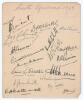 South Africa tour to England 1929. Album page very nicely and fully signed in black and blue ink by all eighteen members of the South African touring party. Signatures are Deane (Captain), Vincent, Morkel, Christy, Cameron, van der Merwe, McMillan, Dalton
