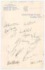 South Africa tour to England 1935. Official M.C.C. Lord&rsquo;s Cricket Ground headed paper very nicely signed in ink by all fifteen playing members of the South African touring party. Signatures are Wade (Captain), Cameron, Rowan, Viljoen, Mitchell, Nourse, Si