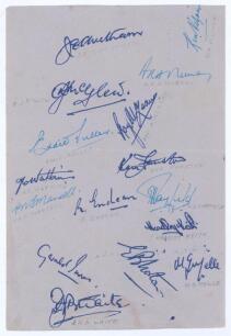 South Africa tour to Australia 1952/53. Album page signed in various coloured inks by sixteen members of the South African touring party. Signatures are Cheetham (Captain), McGlew, Watkins, McLean, Tayfield, Endean, Norton, Mansell, Fuller, Keith, Funston