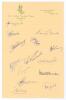 South Africa tour to England 1960. Official &lsquo;South African Cricket Touring Team, Park Lane Hotel&rsquo; autograph sheet, very nicely signed in ink by fourteen playing members of the touring party. Signatures are McGlew (Captain), Goddard, Adcock, Pothecary, Gri