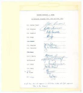 South Africa. Western Province v Natal 1972/73. Official autograph sheet with typed title, players&rsquo; names and handwritten amendments, for the match played at Newlands 24th- 27th November 1972. Fully signed in biro by all twelve listed members of the Weste
