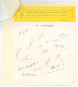 South Africa. Central Districts &lsquo;1974-75 Plunkett Shield Team&rsquo;. Official autograph sheet on Central Districts Cricket Association letterhead. Signed in different coloured biros by eighteen members of the Central Districts team. Signatures include Snook, G