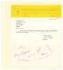 South Africa. Central Districts &lsquo;1974-75 Plunkett Shield Team&rsquo;. Official autograph sheet on Central Districts Cricket Association letterhead. Signed in different coloured biros by eighteen members of the Central Districts team. Signatures include Snook, G - 2