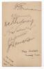 New Zealand tours to England 1927 & 1937. Album page nicely signed in ink and pencil by eleven members of the 1927 New Zealand touring party. Signatures include Page, Blunt, Henderson, James, Cunningham, Merritt, McGirr, Dacre, Mills, Lowry etc. Sold with - 2
