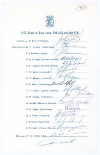 New Zealand tour to India, Pakistan and England 1965. Official autograph sheet with printed title and players&rsquo; names, fully signed by the original sixteen members of the tour plus F.C. Dick who joined later. Seventeen signatures in total including Reid (C