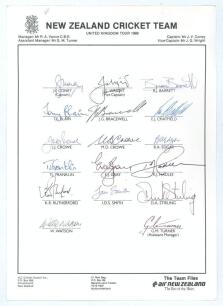 New Zealand tour to England 1986. Official New Zealand Cricket Council autograph sheet fully signed in ink by all seventeen listed members of the New Zealand touring party. Players&rsquo; signatures are Coney (Captain), Wright, Barrett, Blain, Bracewell, Chatfi