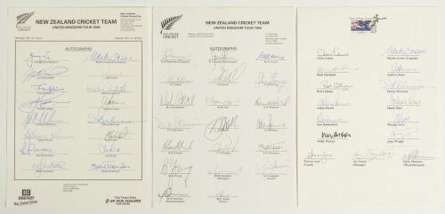 New Zealand tours to England 1990 & 1994. Two official autograph sheets with printed titles and players&rsquo; names. One for the 1990 tour fully signed by sixteen, the other for 1994 fully signed by twenty. Sold with a &lsquo;Bank of New Zealand Series&rsquo; official she