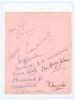 All Indian tour of England 1936. Album page signed in ink by twelve members of the Indian touring party to England in 1936 Signatures include Nayudu, Ramaswamy, Merchant, Banergee, Meherhomji, Gopalan, Palia, Armanath, Mustaq Ali, Amir Elahi etc. Sold wit