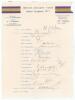 India tour of England 1971. Official autograph sheet with printed title and players&rsquo; names, signed in ink by all eighteen of the listed members of the touring party. Signatures are Wadekar (Cpt), Venkataraghavan, Abidali, Baig, Bedi, Chandrasekhar, Engine