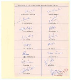 India. Bombay Cricket Association Team 1972. Autograph sheet with typed title and players&rsquo; names fully signed in ink by the sixteen listed players and manager. Signatures are Wadekar (Captain), Gavaskar, Mankad, Rege, Hazare, Shivalkar, Pai, S. Naik, Sard