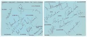 Indian tour of England 1974. Two large blue album pages nicely signed in ink by seventeen members of the Indian touring party to England in 1974 including the Manager. Signatures include Wadekar (Cpt), Prasanna, Venkat, Engineer, Bedi, Ali, Solkar, Mankad