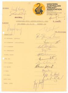India tour of Australia 1980. Official Western Australia C.A. headed autograph sheet for the Indian team who played Western Australia in November 1980. Twelve named signatures including Gavaskar (cpt), Viswanath, Sharma, Kapil Dev, Kirmani, Yadav, Doshi, 