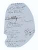 West Indies tour to England 1939. Page nicely signed in black ink by fourteen members of the West Indies touring party. Signatures are Grant (Captain), Cameron, Weekes, V. Stollmeyer, Barrow, Clarke, Williams, Johnson, Martindale, J. Stollmeyer, Constanti