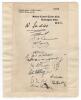 West Indies tour to England 1939. Official autograph sheet on Surrey County Cricket Club letterhead, very nicely signed in black ink by thirteen members of the West Indies touring party. Signatures are Grant (Captain), Cameron, Gomez, Clarke, Williams, Co
