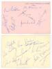 West Indies tour of England 1966. Two album pages signed in ink by all seventeen members of the West Indies touring party. Signatures are Garry Sobers (cpt), Hunte, Allan, Brancker, Butcher, Carew, Cohen, Gibbs, Griffith, Hall, Hendriks, Holford, Kanhai, 