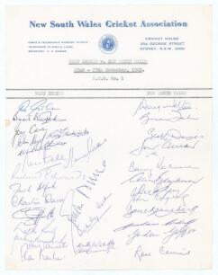 West Indies tour of Australia 1968/69. &lsquo;New South Wales v West Indies 1968. Official New South Wales autograph sheet signed by the two teams, twenty signatures of the West Indies touring party including management and twelve signatures of the New South Wa