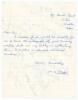 West Indies tour to England 1969. Page signed to the back of a letter from a collector requesting the signatures of the West Indies players. Fully signed by all nineteen members of the touring party. Players&rsquo; signatures are Sobers (Captain), Holder, Sheph - 2
