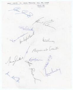 West Indies tour to India, Pakistan & Sri Lanka 1974/75. Large plain page on lightweight paper nicely signed in ink by thirteen members of the West Indies touring party. Signatures are Greenidge, Padmore, Fredericks, Holder, Roberts, Deryck Murray, Willet