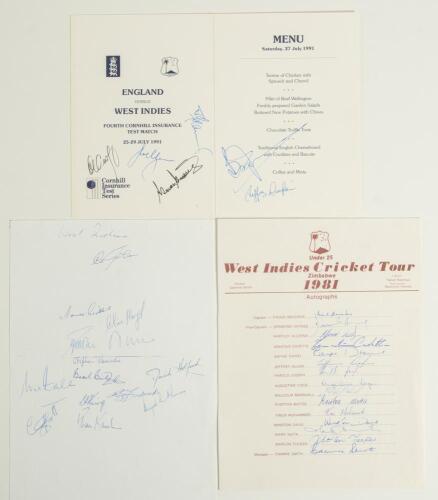 West Indies Under-25 tour of Zimbabwe 1981. Official autograph sheet with printed title and players&rsquo; names, fully signed by all fourteen members of the touring party. Some notable names featured including Faoud Bacchus (Captain), Desmond Haynes, Wayne Dan