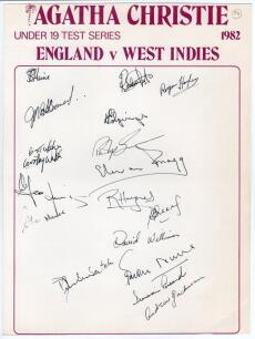 West Indies U-19 tour to England 1982. Official autograph sheet on &lsquo;Agatha Christie Under 19 Test Series. England v West Indies 1982&rsquo; headed page. Very nicely signed by eighteen members of the West Indies touring party including some who went on to repres
