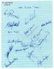 West Indies tour to Australia 1986/87. Benson & Hedges World Series Cup. Page of blue, ruled airmail paper very nicely signed by fifteen members of the touring party. Players&rsquo; signatures are Richards (Captain), Marshall, Richardson, Logie, Benjamin, Harpe
