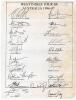West Indies tour to Australia 1996/97. Official autograph sheet with printed title and players&rsquo; names, very nicely signed in ink by all twenty one listed members of the touring party. Players&rsquo; signatures are Walsh (Captain), Lara, Ambrose, Adams, Bishop, 