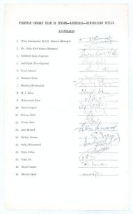 Pakistan tour to Ceylon, Australia & New Zealand 1972/73. Large rare official autograph sheet with printed title and players&rsquo; names, fully signed by all nineteen listed members of the touring party. Signatures are Intikhab Alam (Captain), Asif Iqbal, Wasi