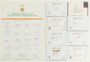Zimbabwe tours to England 1990 & 2000. Two official autograph sheets, both fully signed, one by twenty for the 1990 tour, the other by twenty one for the 2000 tour. Sold with eleven individual signatures, the majority on &lsquo;Zimbabwe Test Player&rsquo; white cards
