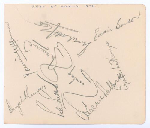 Rest of the World XI 1970. Large album page nicely signed in pencil by eight members of the Rest of the World team of 1970. Signatures are Deryck Murray, Younis Ahmed, Peter Pollock, Mushtaq Mohammad, Intikhab Alam, Graeme Pollock, Graham McKenzie and Edd