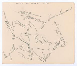 Rest of the World XI 1970. Large album page nicely signed in pencil by eight members of the Rest of the World team of 1970. Signatures are Deryck Murray, Younis Ahmed, Peter Pollock, Mushtaq Mohammad, Intikhab Alam, Graeme Pollock, Graham McKenzie and Edd