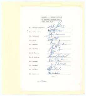 Rhodesia v Western Province 1972/73. Official autograph sheet with typed title and players&rsquo; names for the match played at Newlands 21st- 23rd December 1972. Fully signed in biro by all twelve listed members of the Rhodesia team. Signatures are Procter (Ca