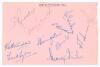 County team signatures 1954. Ten album pages taken from an autograph book, each page nicely signed in ink by members of eleven County sides. Teams are Derbyshire (11 signatures), Hampshire (13), Lancashire (11), Leicestershire (9), Middlesex (16), Northam - 2