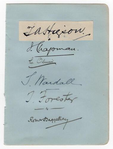 Derbyshire & Yorkshire 1910s. Album page nicely signed in ink to the page (one laid down) by five Derbyshire players and one Yorkshire. Signatures are T.A. Higson (Oxford University, Derbyshire & Lancashire 1892-1923) signed to piece laid down, J. Chapman