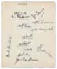 Essex C.C.C. 1929/30. Large album page very nicely signed in black ink by thirteen Essex players. Signatures include the rarer G.W.O. Smith (10 matches 1929-1930), also Sheffield, O&rsquo;Connor, Morris, Daer, Russell, H.T.O. Smith, Hipkin, Wade, T.P.B. Smith, 