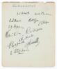 Gloucestershire C.C.C. 1929. Large album page very nicely signed in ink by twelve Gloucestershire players. Signatures are Seabrook, Parker, Lyon, Dipper, Hedges, Smith, Sinfield, Neale, Goddard, Barnett, Stephens, and the rarer Stanley Hoare (3 matches 19