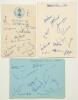 Hampshire C.C.C. 1947-1956. Three album pages of varying sizes signed by Hampshire players. Teams are c.1947 signed in ink by fifteen, 1950 signed in biro by twelve, and 1956 signed in biro by twelve, dated 22nd May 1956. Signatures include Knott, Eagar, 