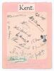 Kent C.C.C. 1928. Small album page laid to larger page, signed in ink by thirteen Kent players, eleven of whom played in the match v Sussex at Hastings, 11th- 14th August 1928. Signatures are Legge (Captain), Woolley, Bryan, Ashdown, Hardinge, Ames, Marri