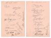 Kent and Lancashire 1931. Album page nicely signed in ink to one side by thirteen Kent players, and to the verso by twelve of Lancashire for the match played at Old Trafford 27th- 29th May 1931. Kent signatures are Pearce, Valentine, Crawley, Hardinge (si
