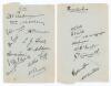 Kent and Leicestershire c.1934. Album page nicely signed in ink to one side by twelve Kent players, and to the verso by nine of Leicestershire. Kent signatures are Chapman, Woolley, Ames, Freeman, Watt, Todd, Ashdown, Lewis, Mitchell, Fagg, D. Wright and 