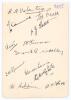 Kent C.C.C. 1936. Album page very nicely signed in black ink by eleven members of the Kent team. Signatures are Valentine (Captain), Chalk, Todd, Watt, Freeman, Woolley, Spencer, Lewis, Ashdown, Fagg, and the rarer Colin Cole (27 matches 1935-1938). Sligh