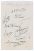 Kent C.C.C. 1947. Album page nicely signed in black ink by eleven members of the Kent team. Signatures are Valentine (Captain), Fagg, Todd, Pawson, Evans, Ridgway, Dovey, Harding, Murray-Wood, Hearn, and the rarer Geoffrey Anson (10 matches, Cambridge Uni